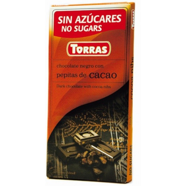Tablette Chocolat Noir et Fêves de Cacao Sans  Sucre